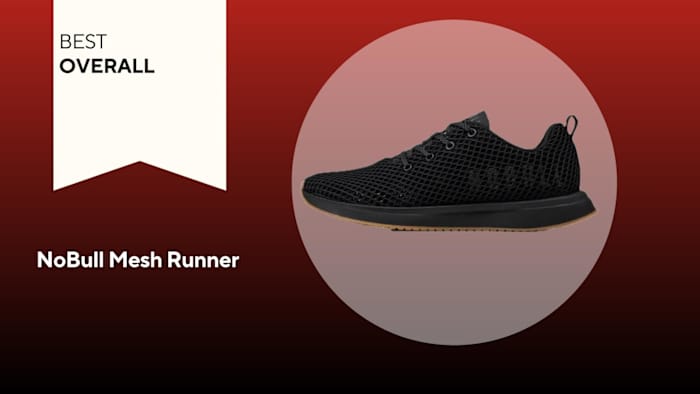 All black NoBull mesh runner on red background